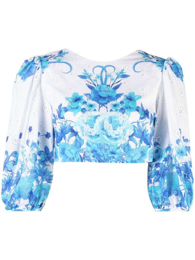 Blue Rhea Floral Print Cropped Blouse