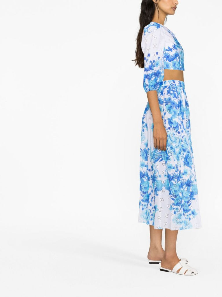 Blue Rhea Floral Print Cropped Blouse