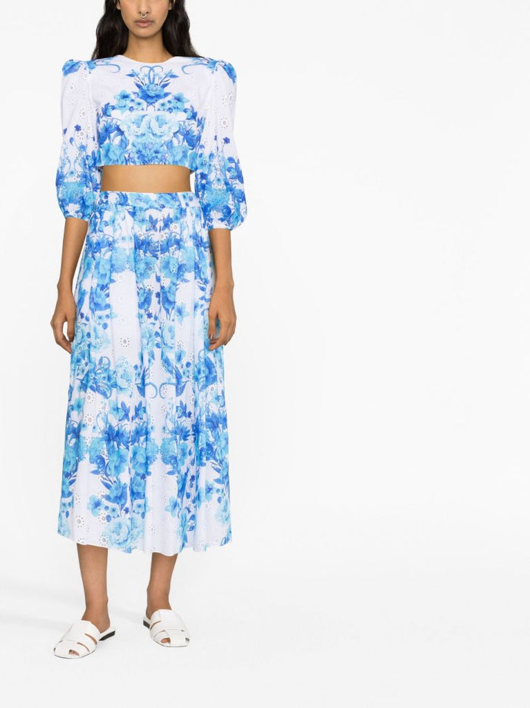 Blue Rhea Floral Print Cropped Blouse
