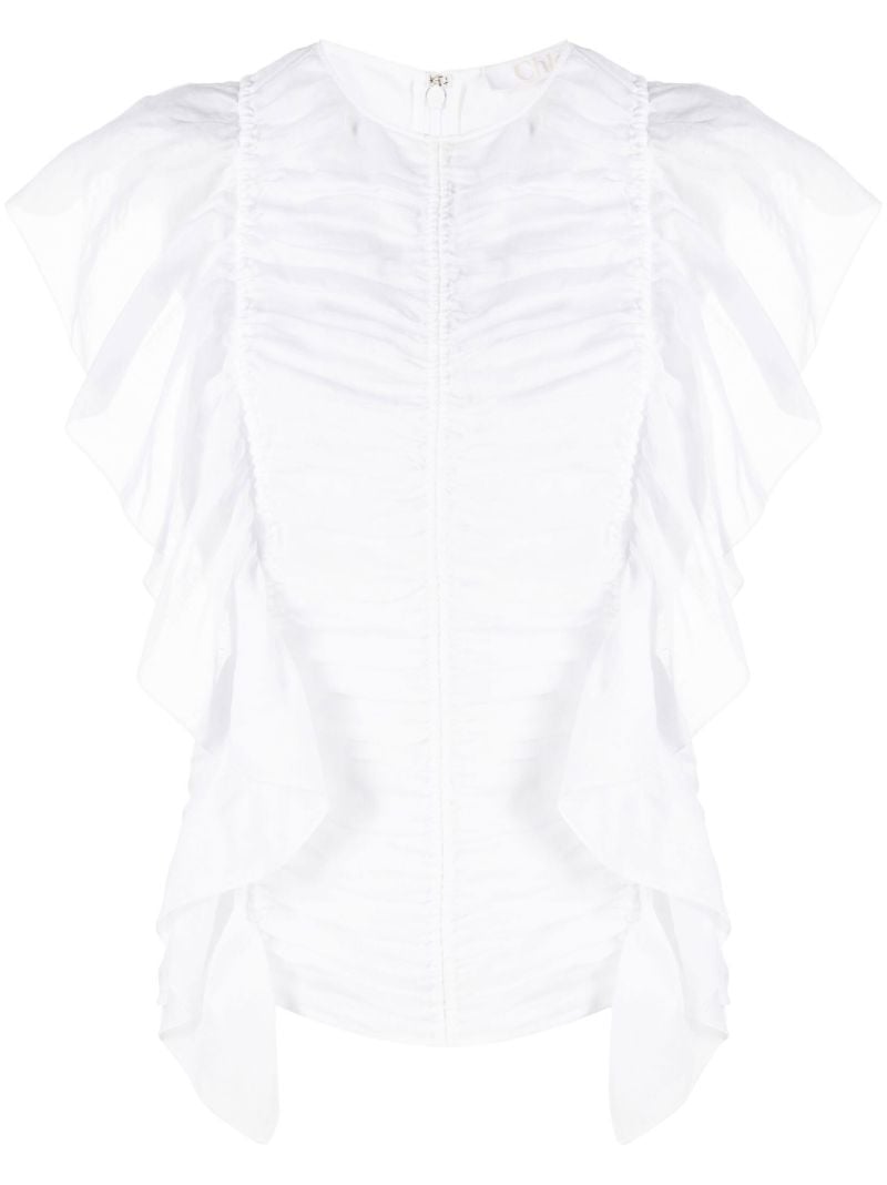 White Sleeveless Ruffle Top