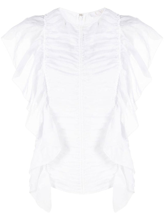 White Sleeveless Ruffle Top