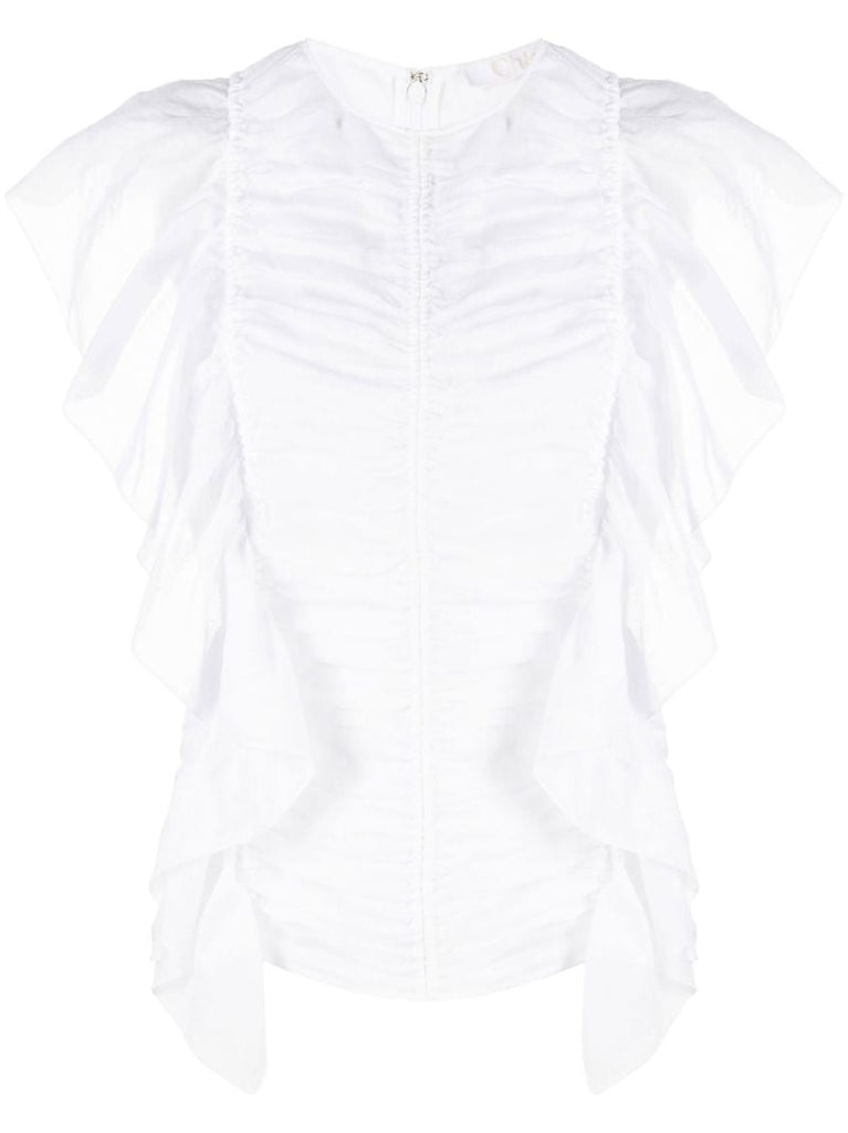 White Sleeveless Ruffle Top