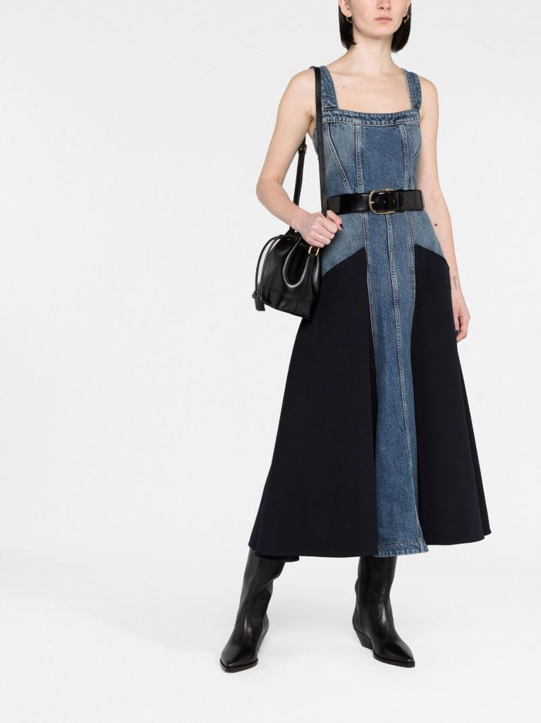 Indigo Blue Panelled Denim Midi Dress