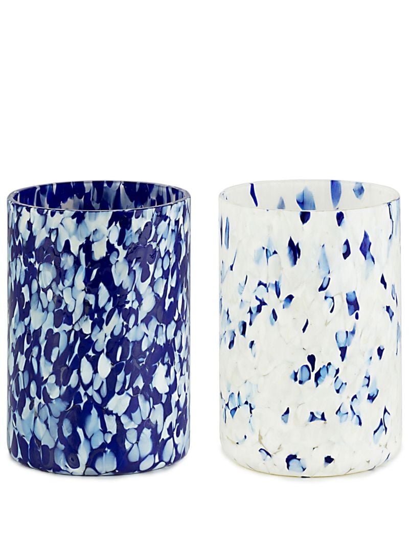 Blue and White Macchia Glass Tumbler Set