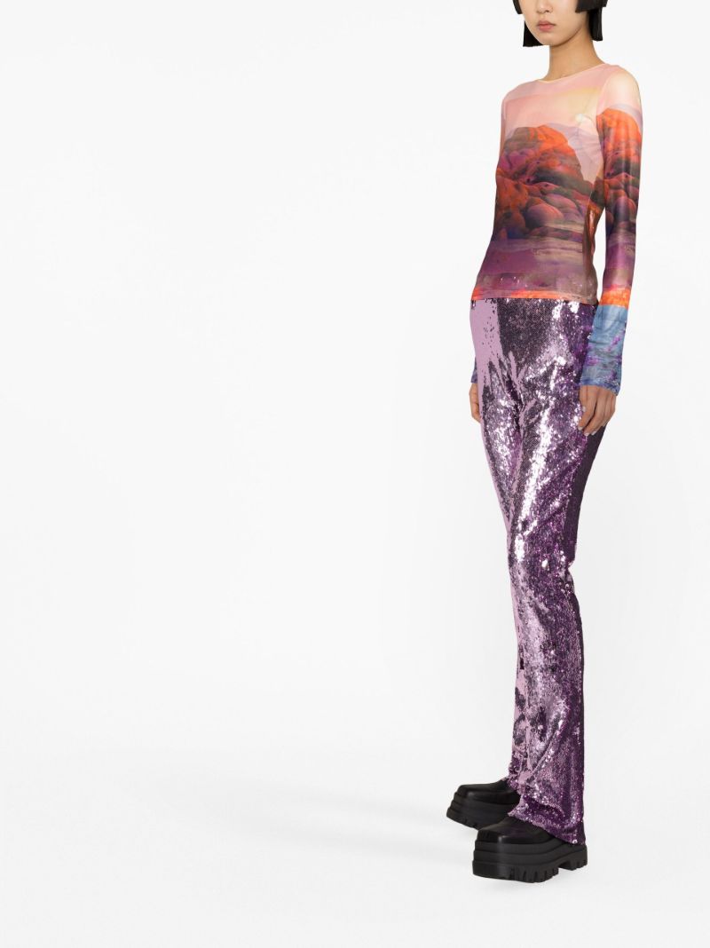 Purple Sequinned Flared Trousers