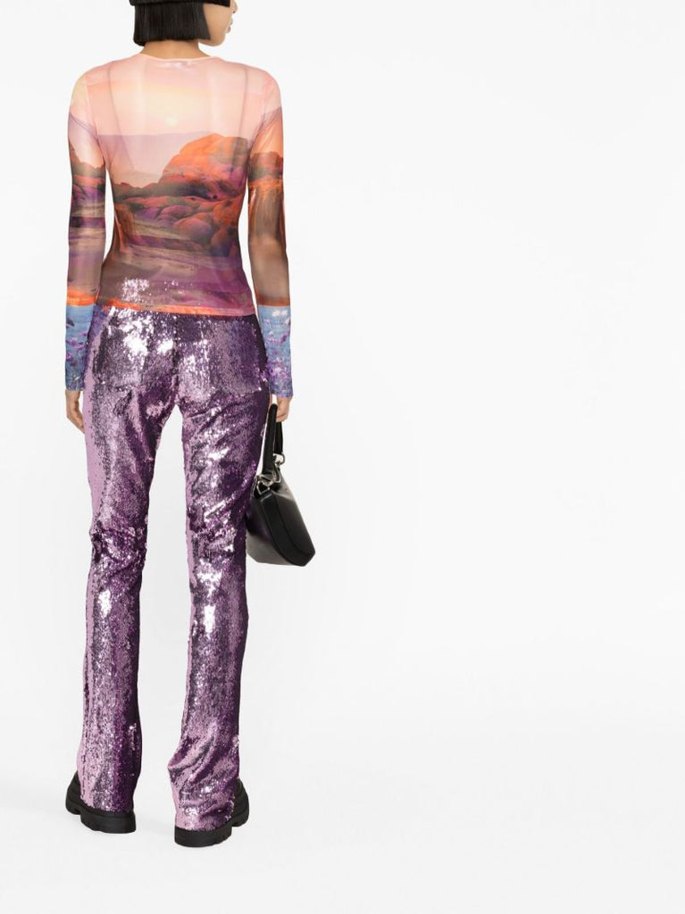 Purple Sequinned Flared Trousers