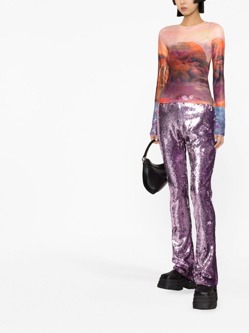 Purple Sequinned Flared Trousers
