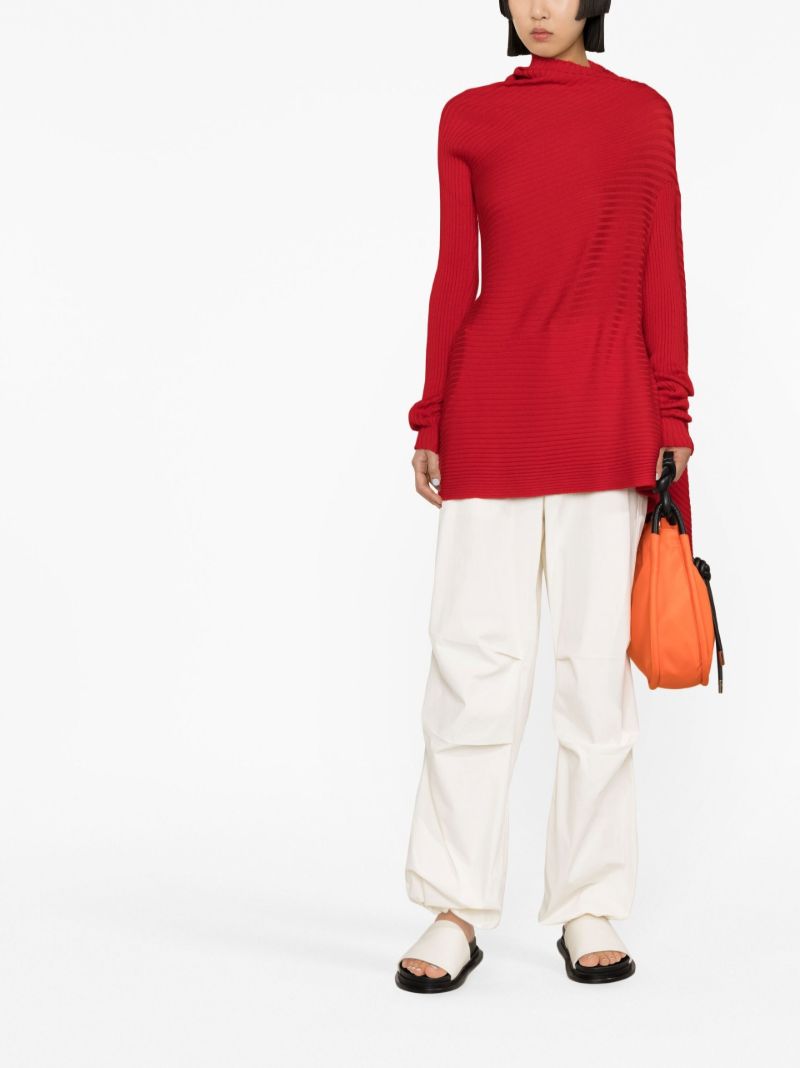 Red Merino Wool Asymmetric Sweater