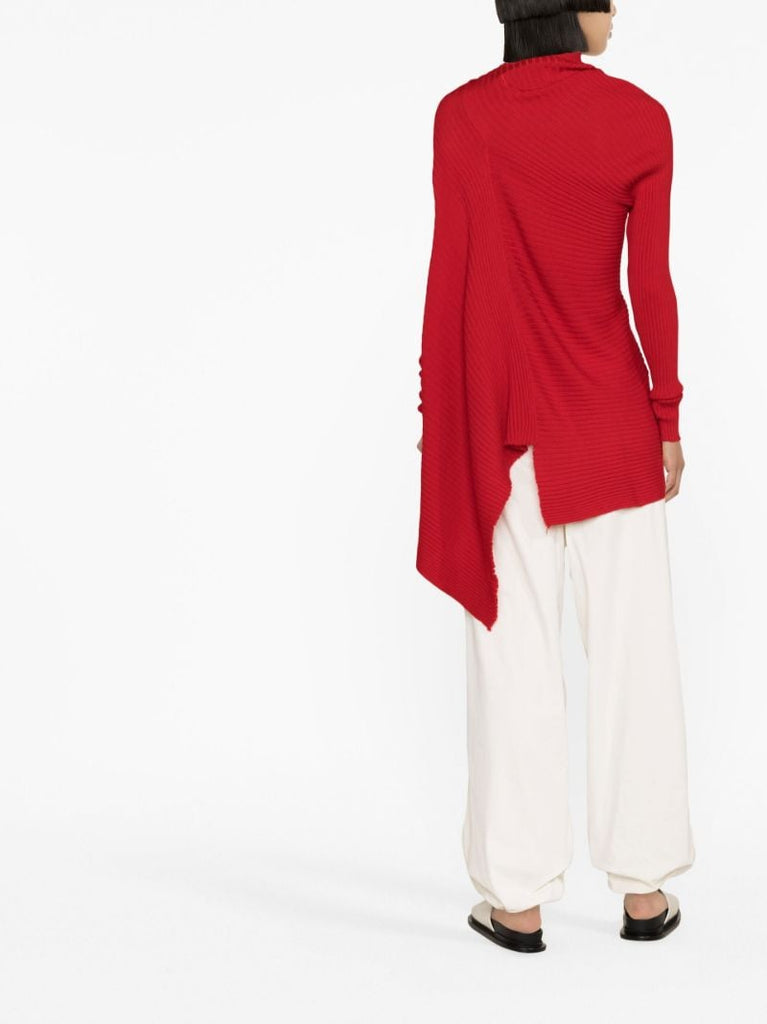 Red Merino Wool Asymmetric Sweater