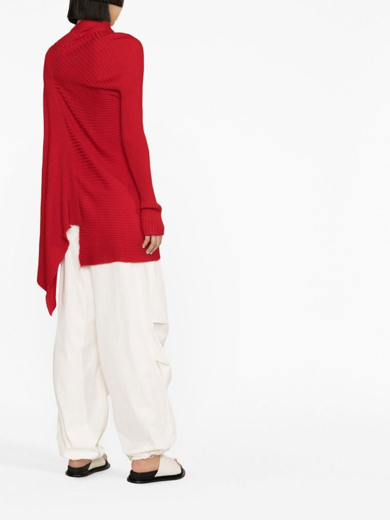 Red Merino Wool Asymmetric Sweater