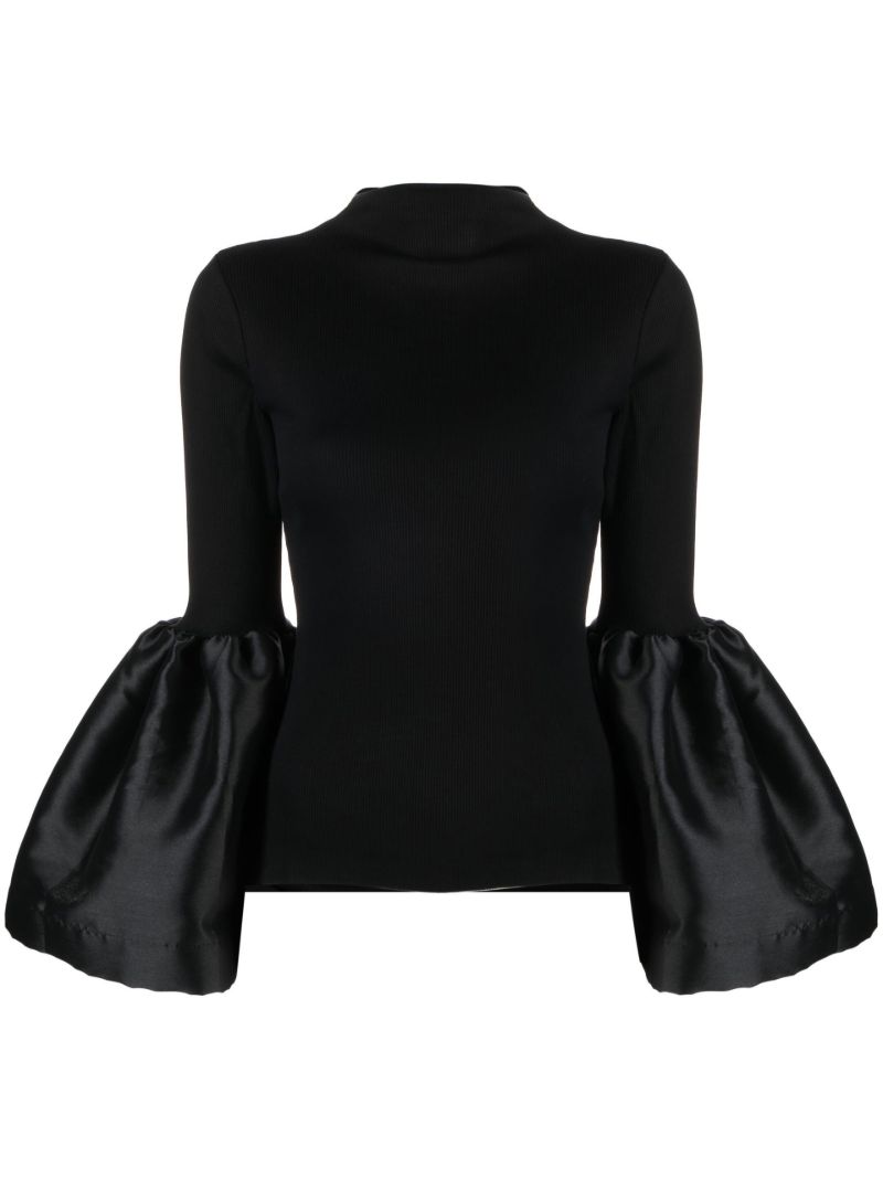 Black Puff-sleeve Turtleneck Top