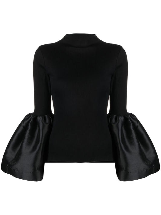 Black Puff-sleeve Turtleneck Top