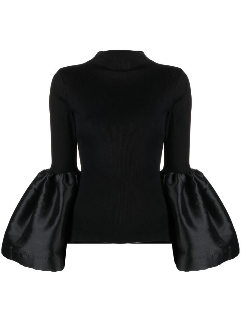 Black Puff-sleeve Turtleneck Top