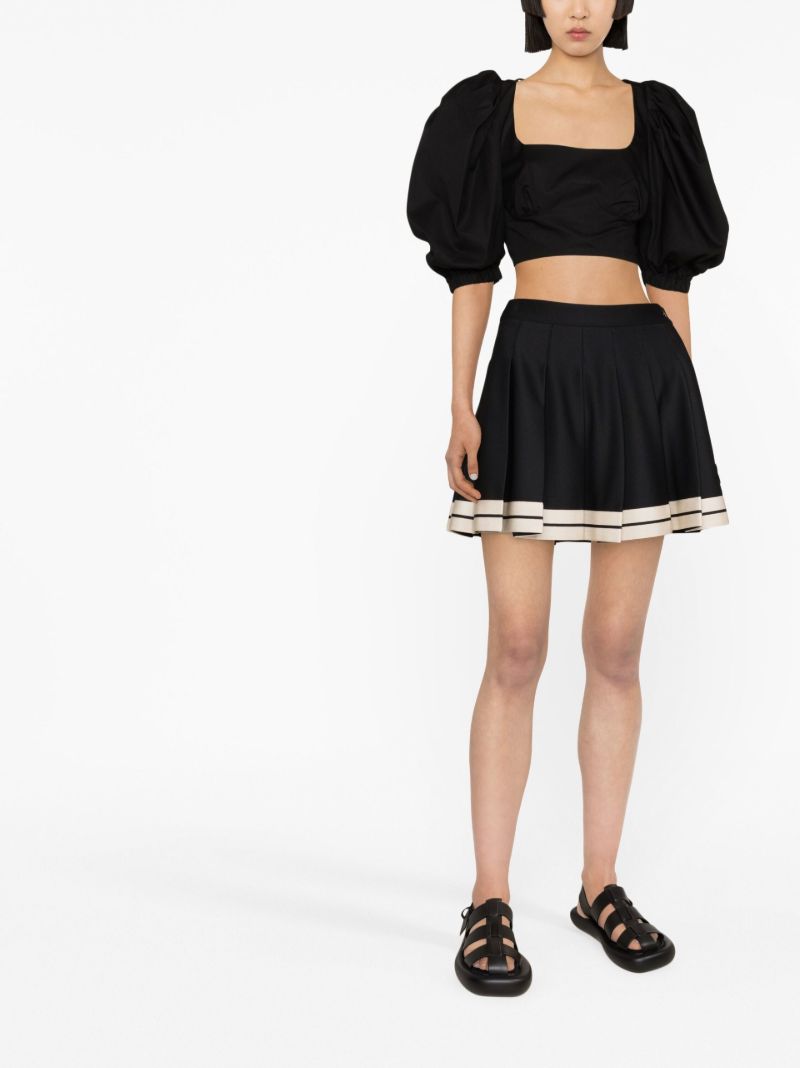 Black Lace-up Cropped Blouse