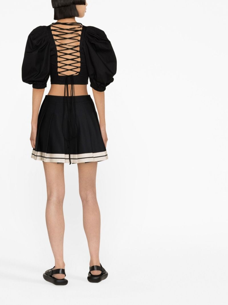 Black Lace-up Cropped Blouse
