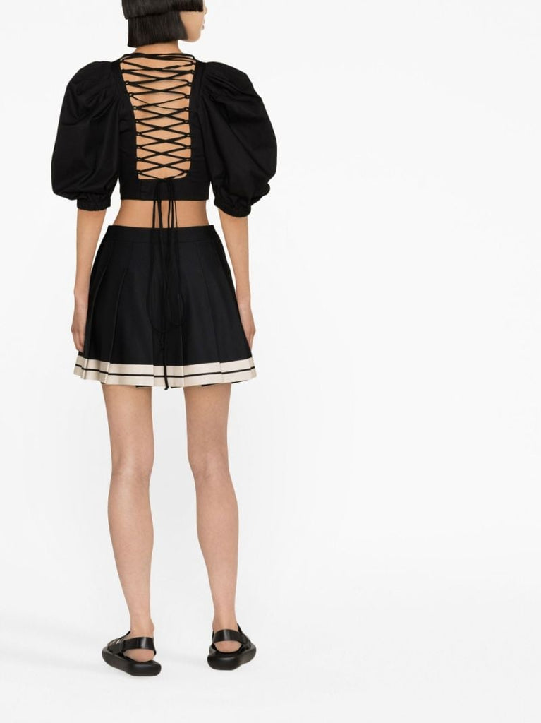 Black Lace-up Cropped Blouse