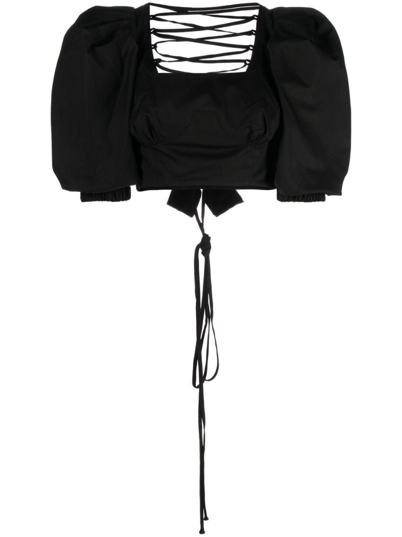 Black Lace-up Cropped Blouse