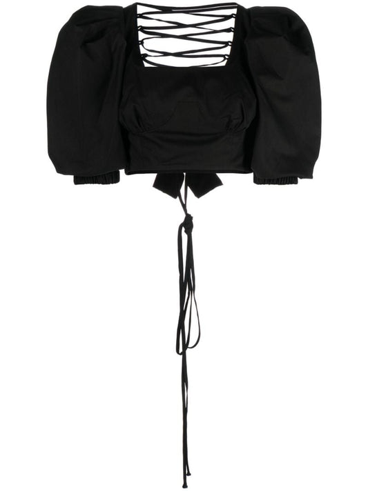 Black Lace-up Cropped Blouse