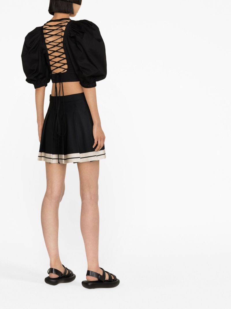 Black Lace-up Cropped Blouse