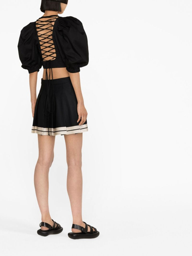 Black Lace-up Cropped Blouse