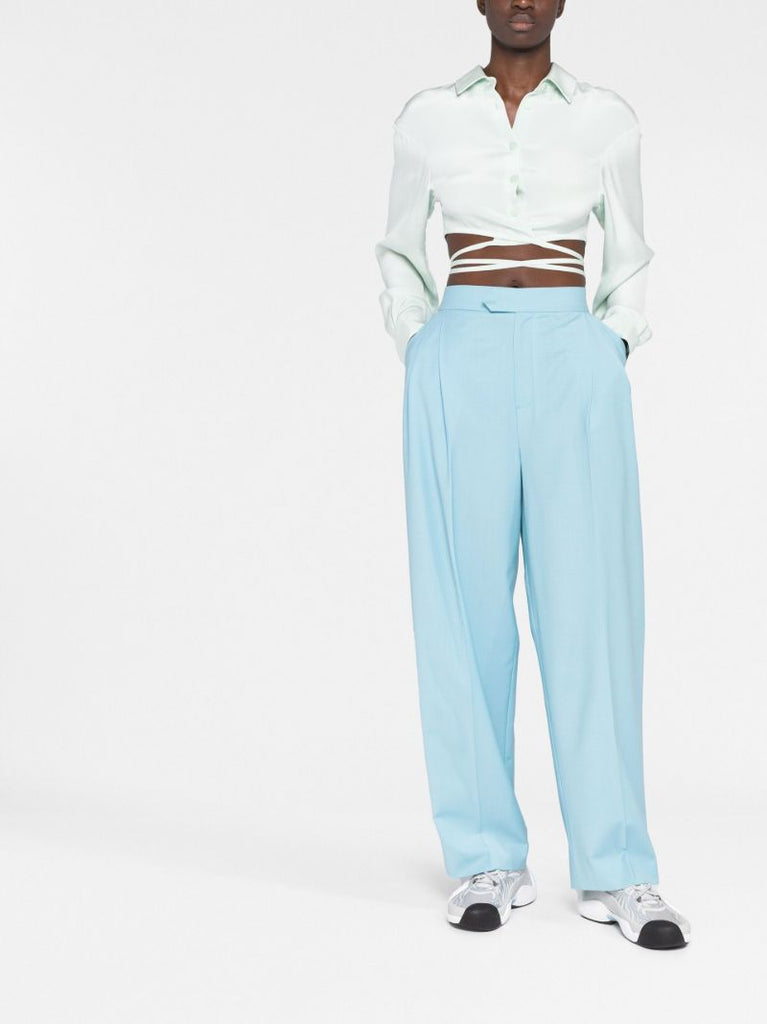 Blue High-waisted Wide-leg Trousers