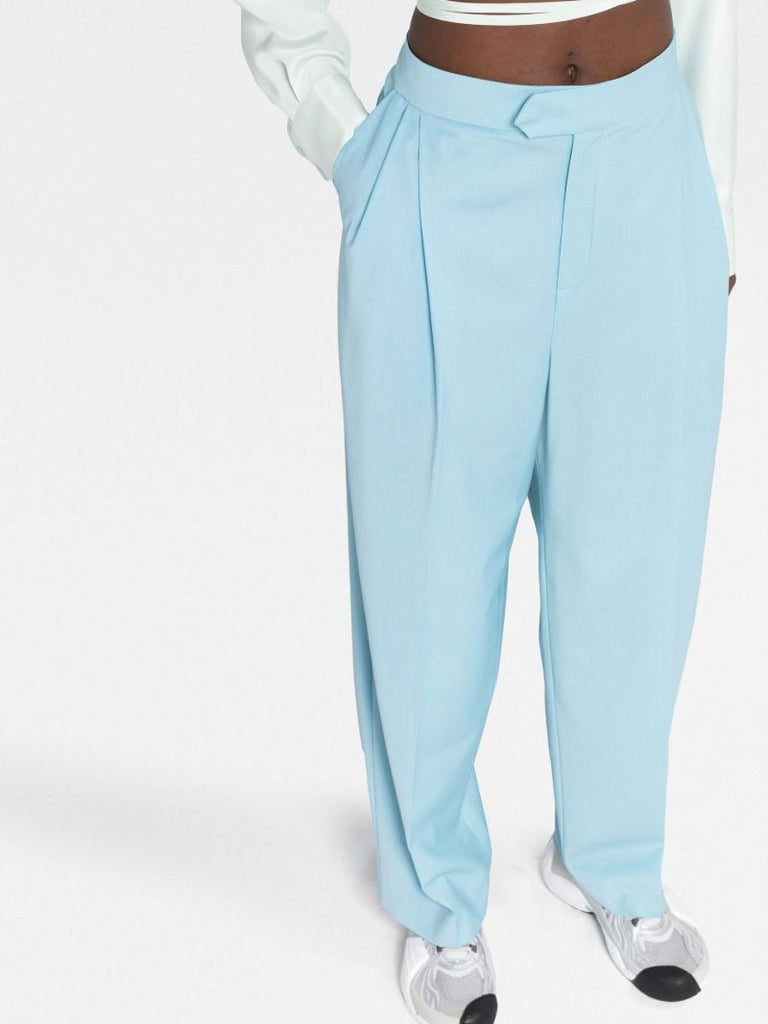 Blue High-waisted Wide-leg Trousers