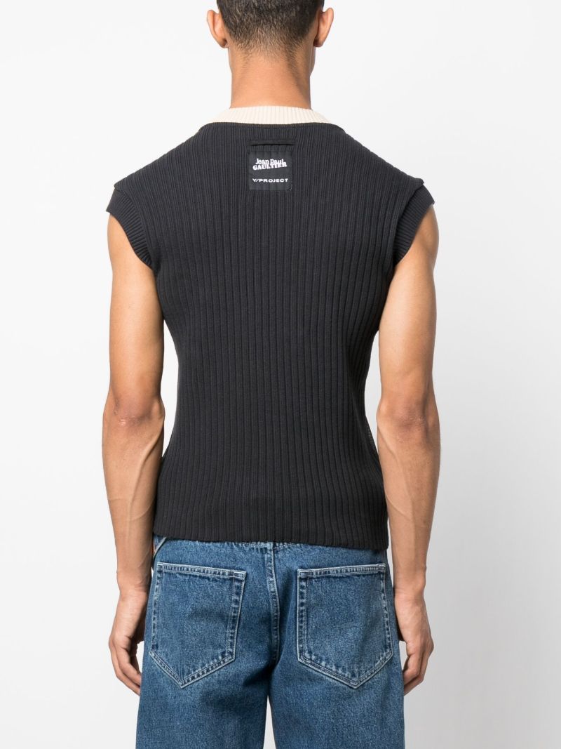 Brown Trompe L'oeil Argyle Knitted Top