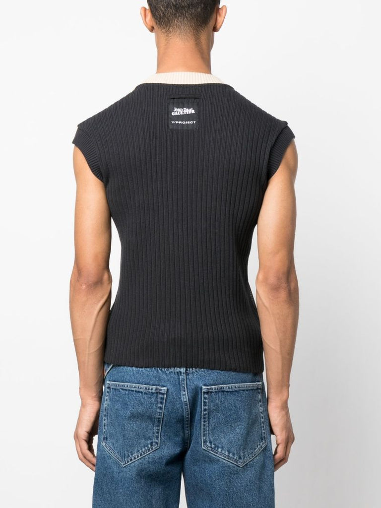 Brown Trompe L'oeil Argyle Knitted Top