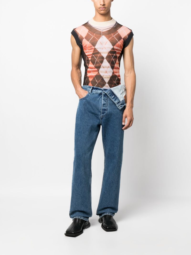 Brown Trompe L'oeil Argyle Knitted Top