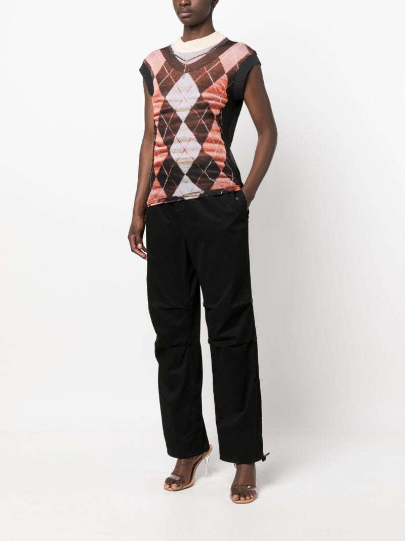 Brown Trompe L'oeil Argyle Knitted Top