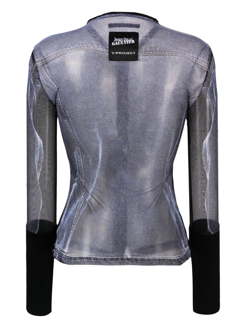 X Jean Paul Gaultier Black Trompe L'oeil Denim Mesh Top