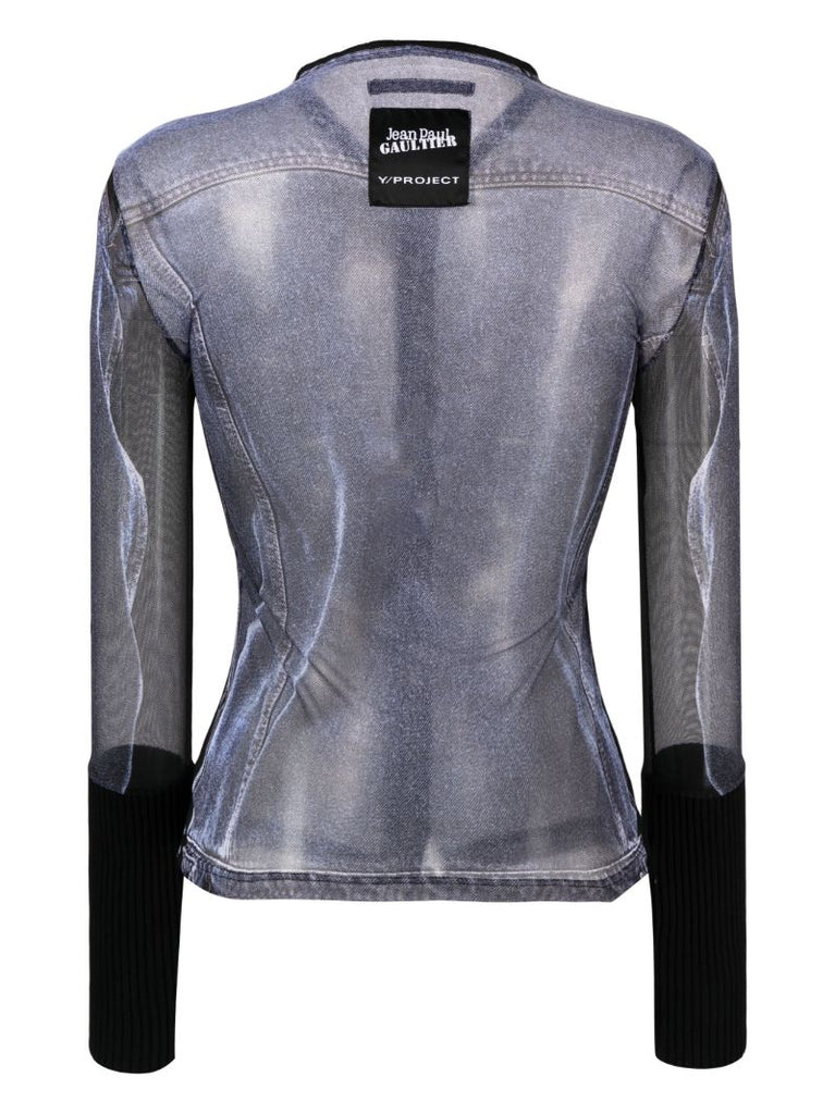 X Jean Paul Gaultier Black Trompe L'oeil Denim Mesh Top