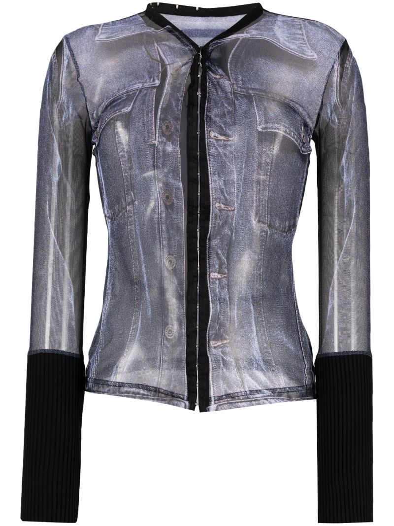 X Jean Paul Gaultier Black Trompe L'oeil Denim Mesh Top