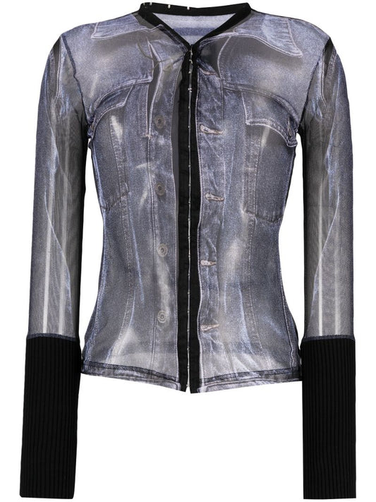 X Jean Paul Gaultier Black Trompe L'oeil Denim Mesh Top