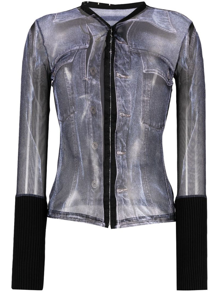 X Jean Paul Gaultier Black Trompe L'oeil Denim Mesh Top