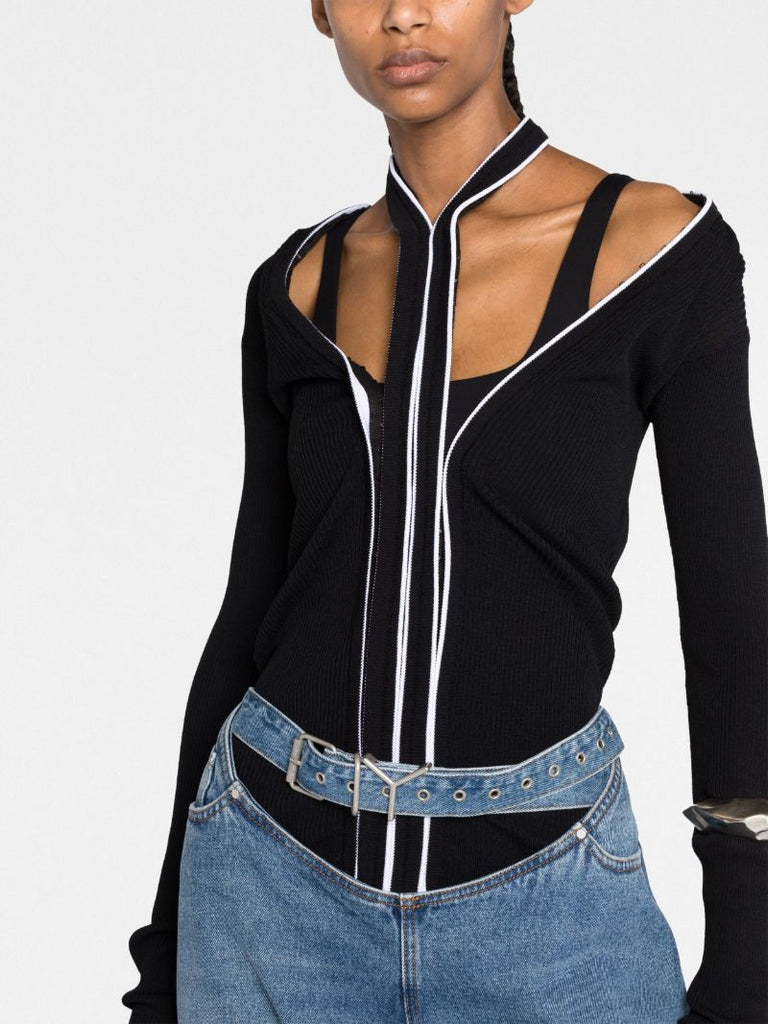 Black Hook and Eye Cut-out Cardigan