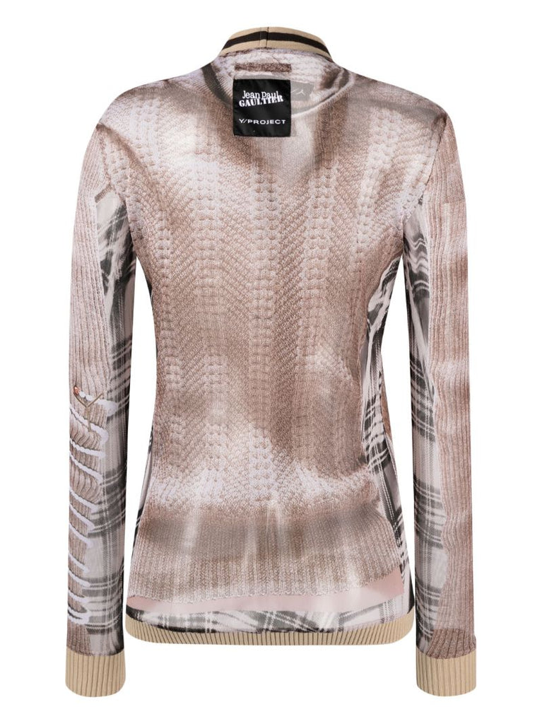 X Jean Paul Gaultier Neutral Trompe L'oeil Cardigan