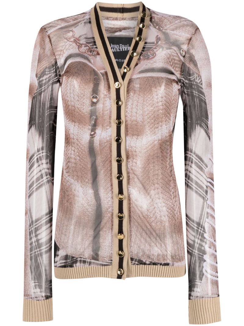 X Jean Paul Gaultier Neutral Trompe L'oeil Cardigan
