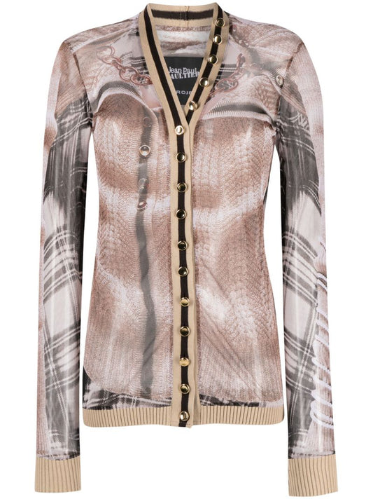 X Jean Paul Gaultier Neutral Trompe L'oeil Cardigan