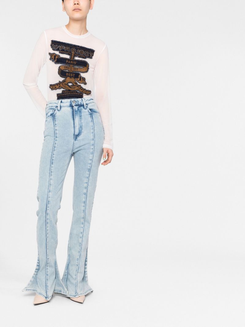 Blue Mid-rise Bell-bottom Jeans