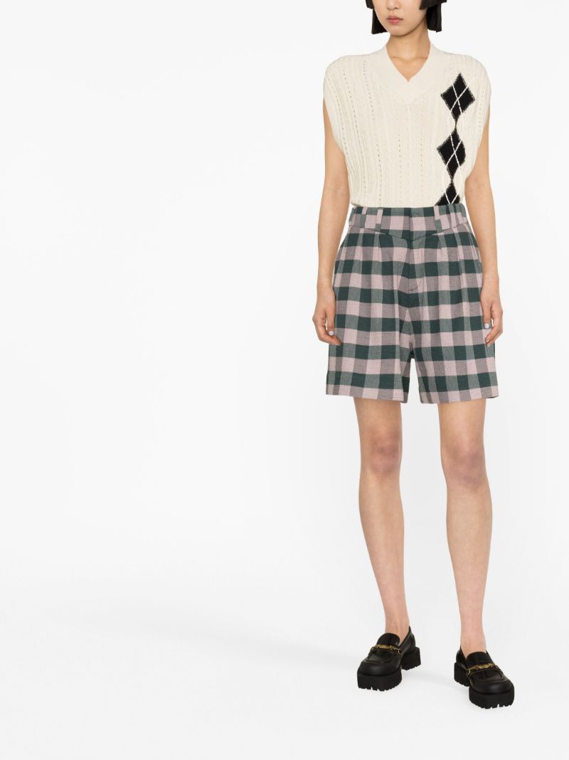 Green Harvey Gingham Print Shorts
