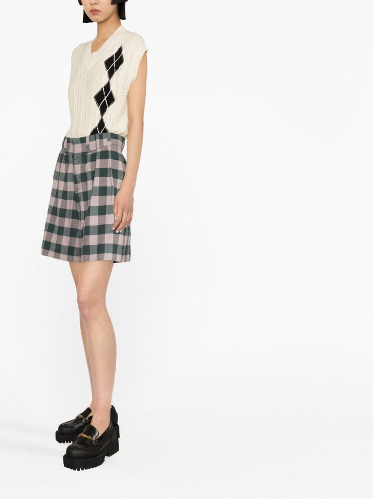 Green Harvey Gingham Print Shorts