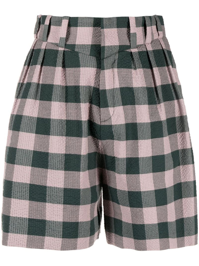 Green Harvey Gingham Print Shorts