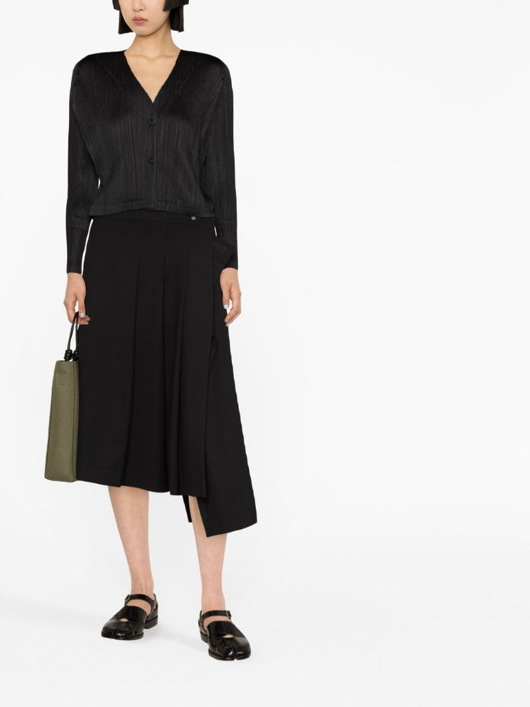 Black PlissÃ_x0083_Â© Buttoned Cardigan