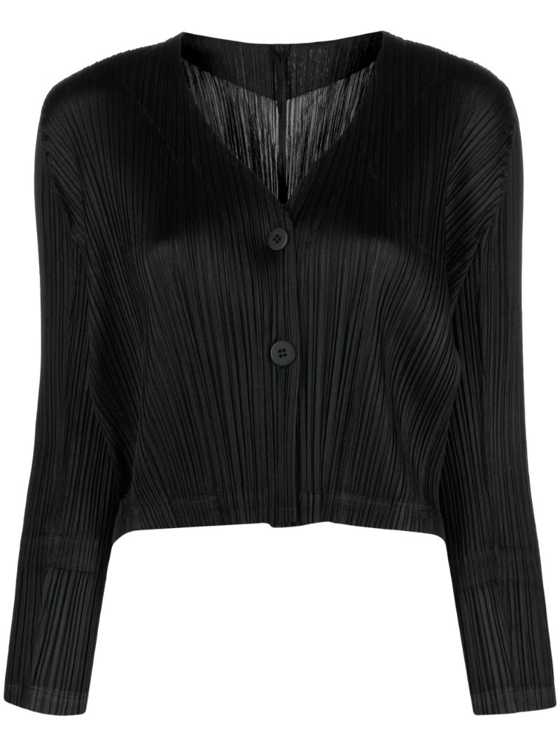 Black PlissÃ_x0083_Â© Buttoned Cardigan