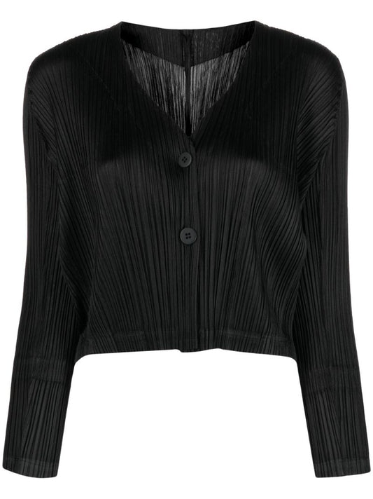 Black PlissÃ_x0083_Â© Buttoned Cardigan