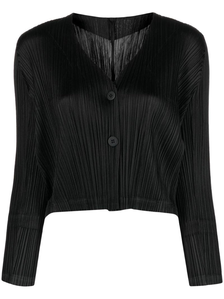 Black PlissÃ_x0083_Â© Buttoned Cardigan