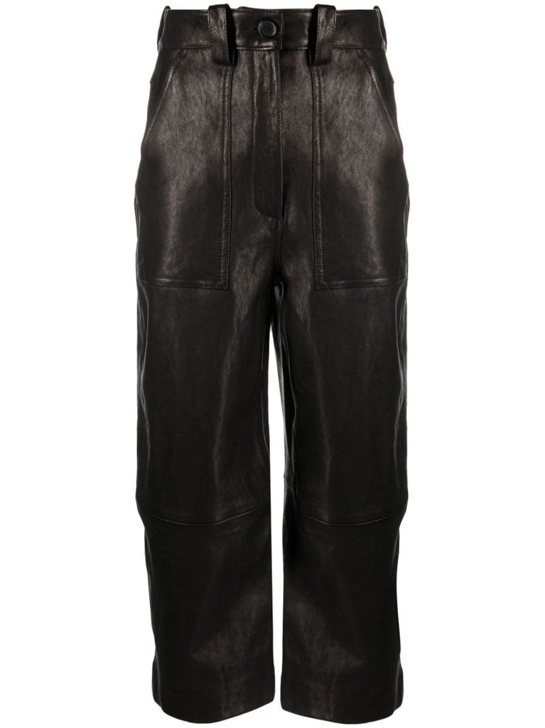 Black the Hewey Cropped Leather Trousers