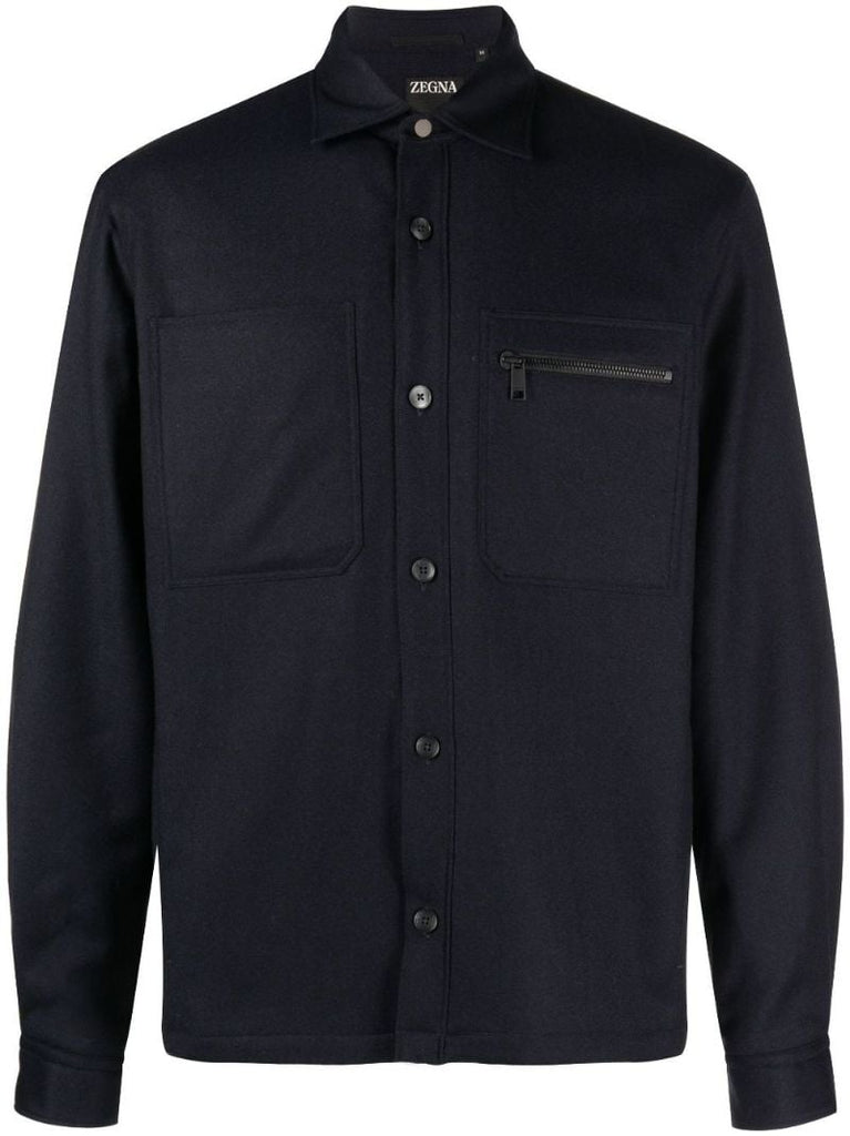 Blue Techmerino Padded Wool Overshirt