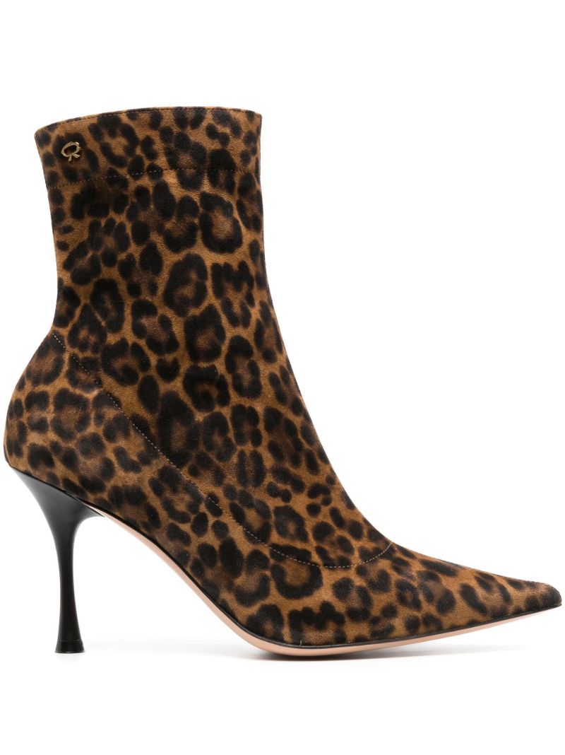 Brown Leopard Print Suede Ankle Boots